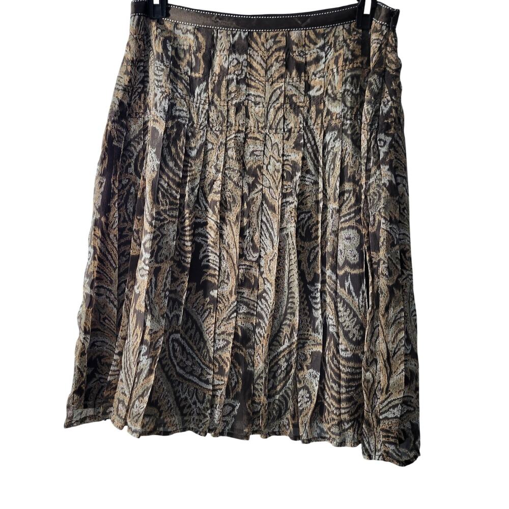 Oscar De La Renta Size 12 Vintage 100% Silk Brown Paisley Pleated Skirt 8126-390